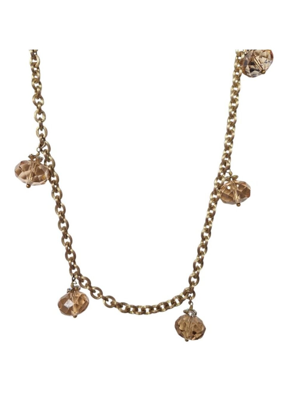 Cookie Lee Chain Necklace Gold Tone Champagne Crystal Station Boho